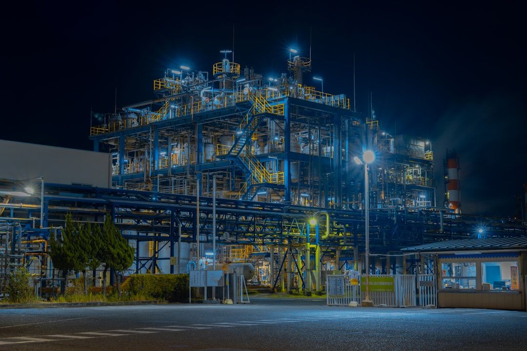 A process plant lit up at night