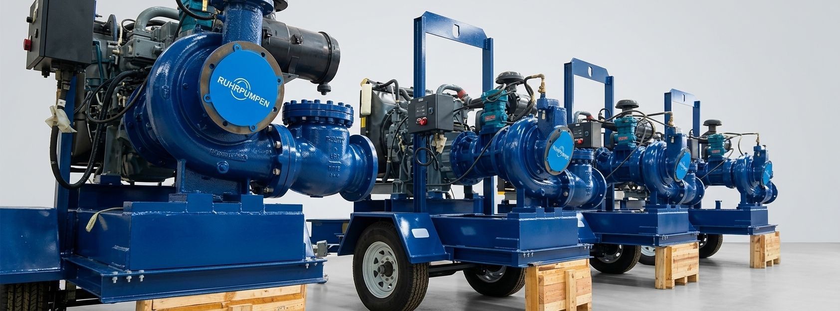 Trailer-mounted Ruhrpumpen pump sets ready for despatch