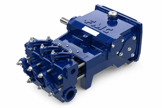 A blue TechnipFMC reciprocating plunger pump unit